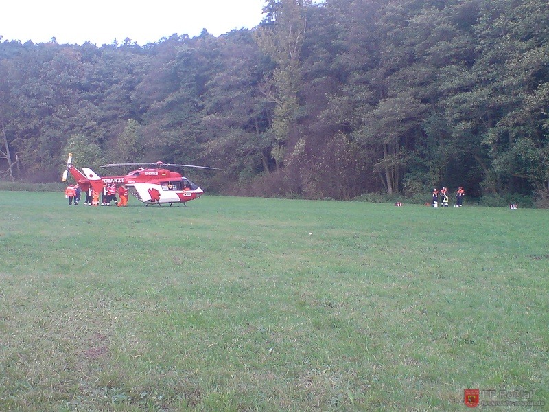 Bild 1 von 4 Der Rettungshubschrauber konnte in einer Lichtung unweit des Fundortes landen